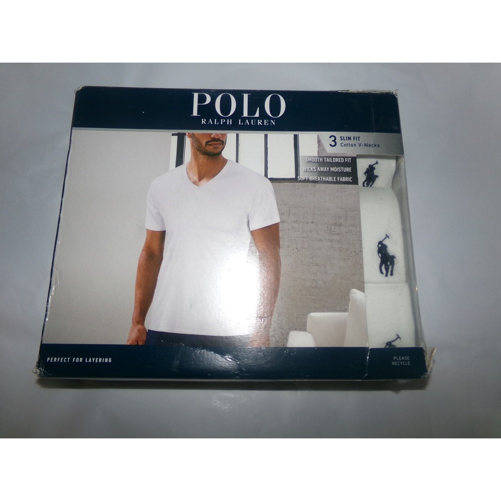 Polo Ralph Lauren 3 Pack Slim Fit White Cotton V-Neck Undershirts Mens Small NEW